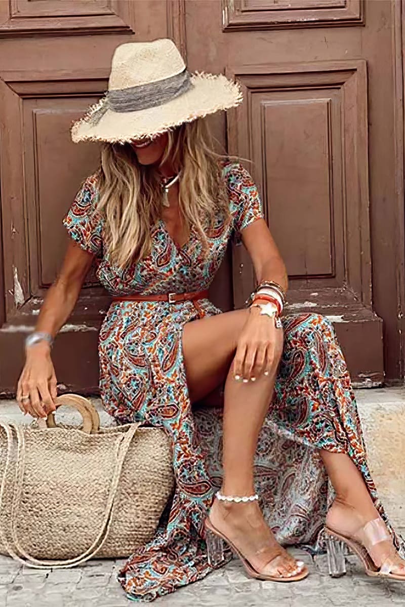 Vestido Maxi Boho Feminino com Fenda