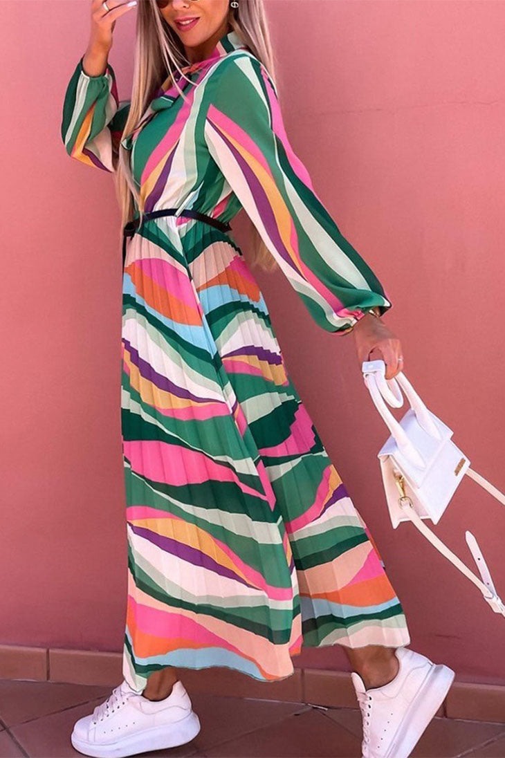 Vestido Maxi Plissado em Blocos Boho para Mulher