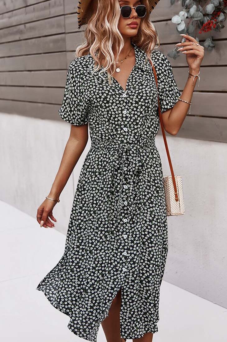 Women's Midi Dress with Sleeves-MODAUTLET