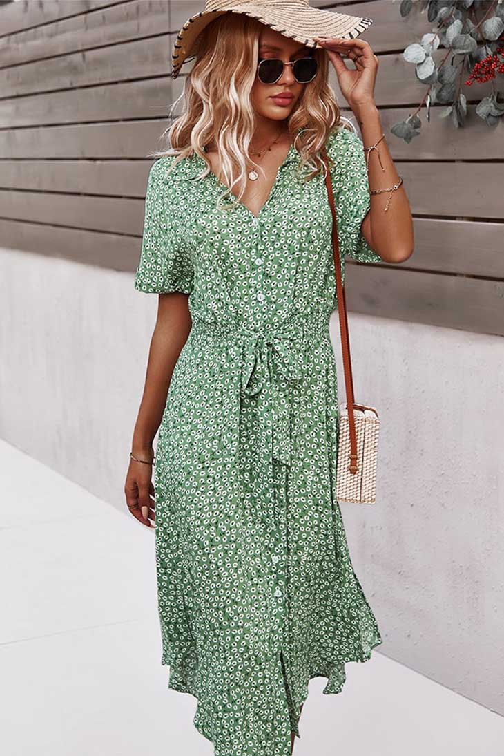Women's Midi Dress with Sleeves-MODAUTLET