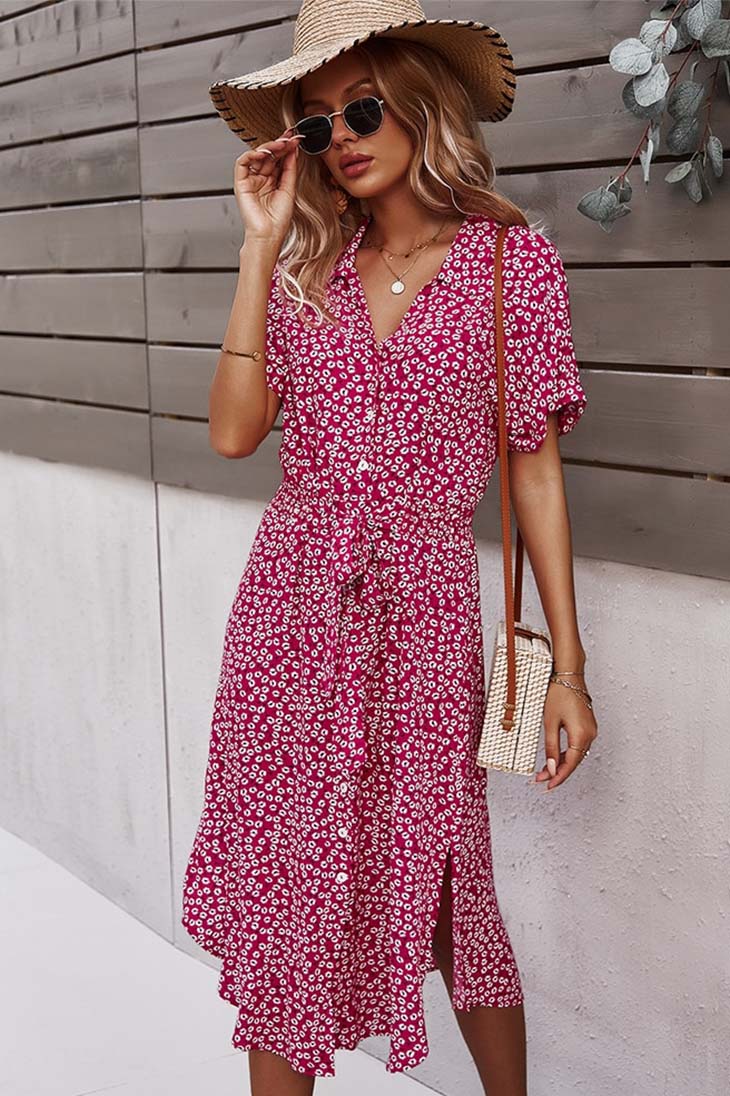 Women's Midi Dress with Sleeves-MODAUTLET