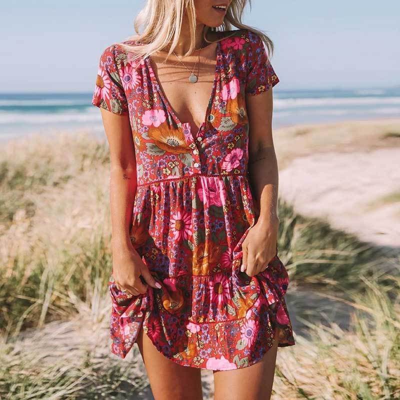 Women's Vintage Floral Mini Dress-MODAUTLET