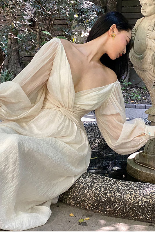 Vestido Maxi Boho de Mulher com Mangas Bufantes