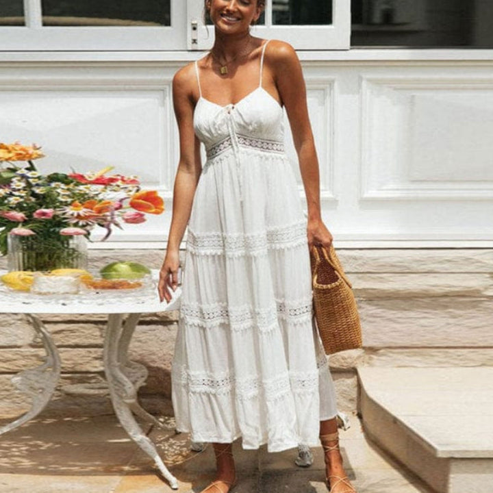 Women's White Spaghetti Strap Dress-MODAUTLET