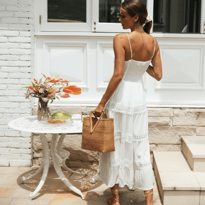 Women's White Spaghetti Strap Dress-MODAUTLET