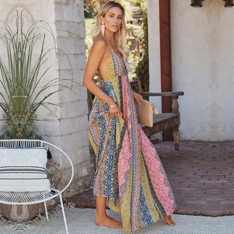 Vestido Maxi Boho de Decote em V para Mulher