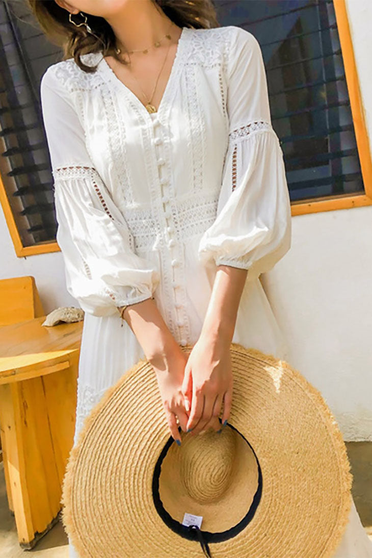 Kjole til kvinner i bohemsk stil med blonder, maxi, til bryllup