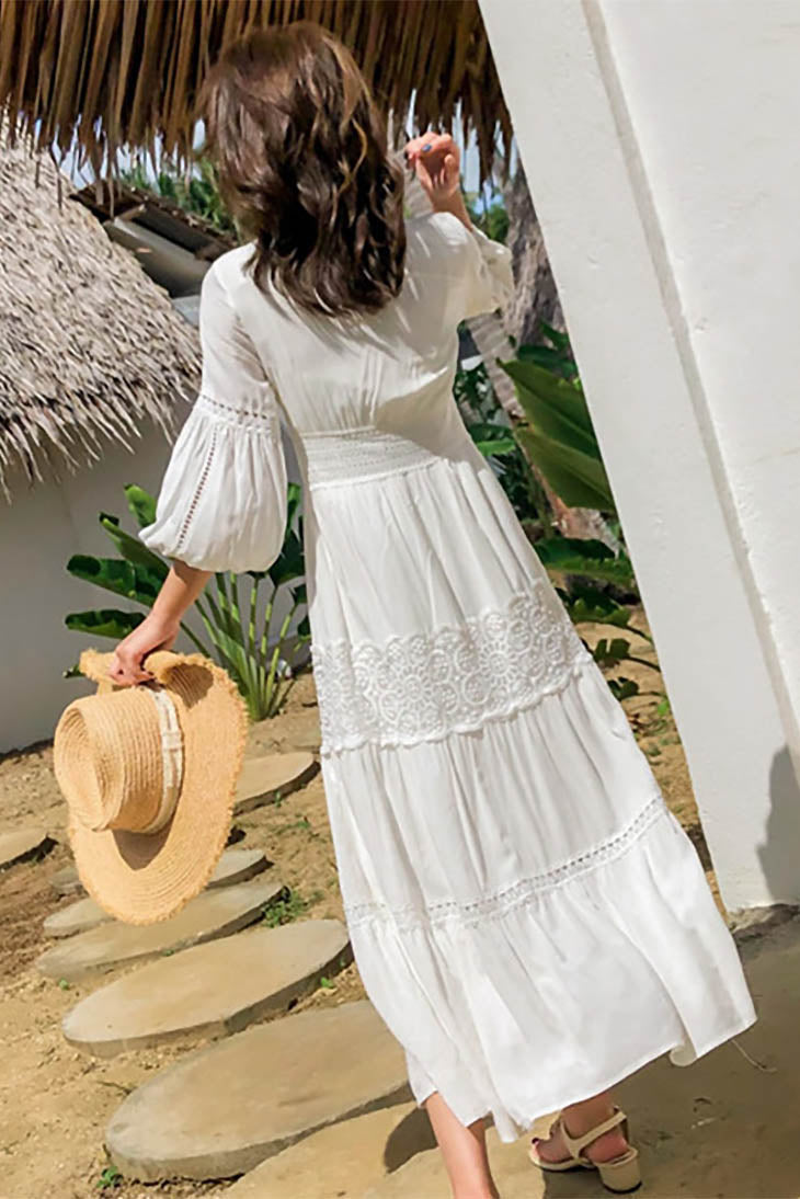 Robe maxi bohème en dentelle pour femmes, idéale pour les mariages