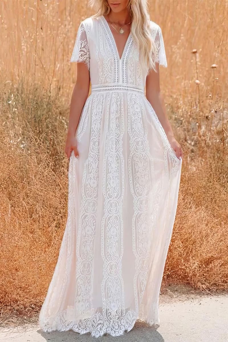 Women's White Lace Dress-MODAUTLET