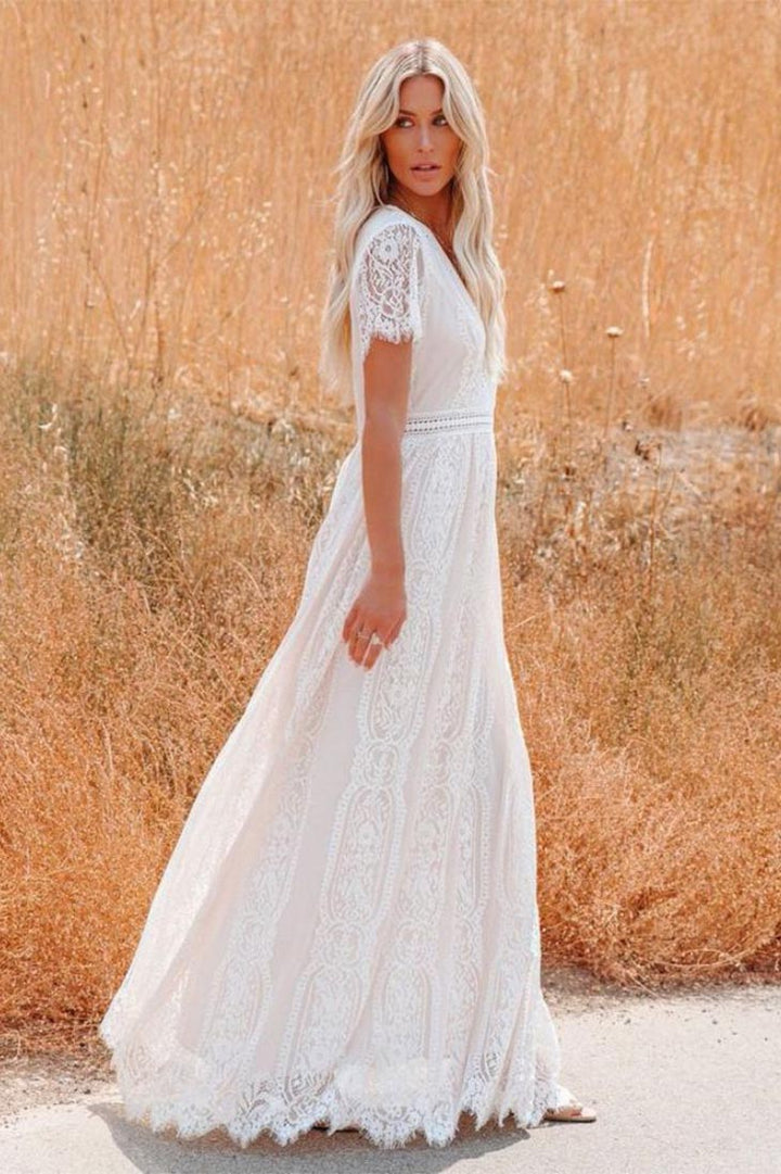 Women's White Lace Dress-MODAUTLET