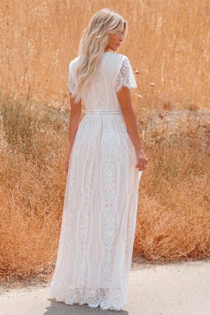 Women's White Lace Dress-MODAUTLET