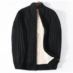 Men's Full-Zip Knitted Fleece-Lined Cardigan Black
