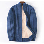 Men's Full-Zip Knitted Fleece-Lined Cardigan Blue