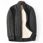 Men's Full-Zip Knitted Fleece-Lined Cardigan Dark Gray