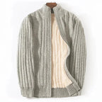 Men's Full-Zip Knitted Fleece-Lined Cardigan Light Gray