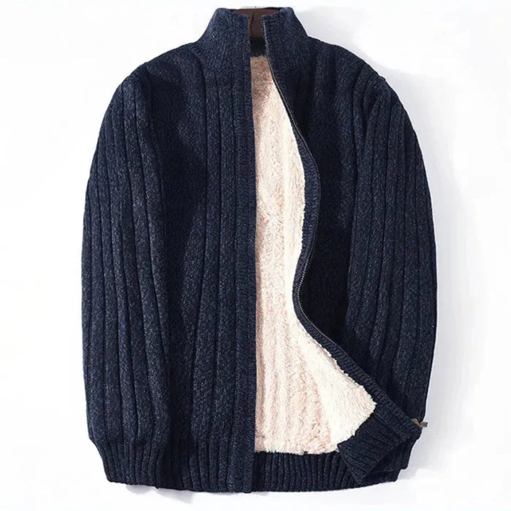 Men's Full-Zip Knitted Fleece-Lined Cardigan Navy