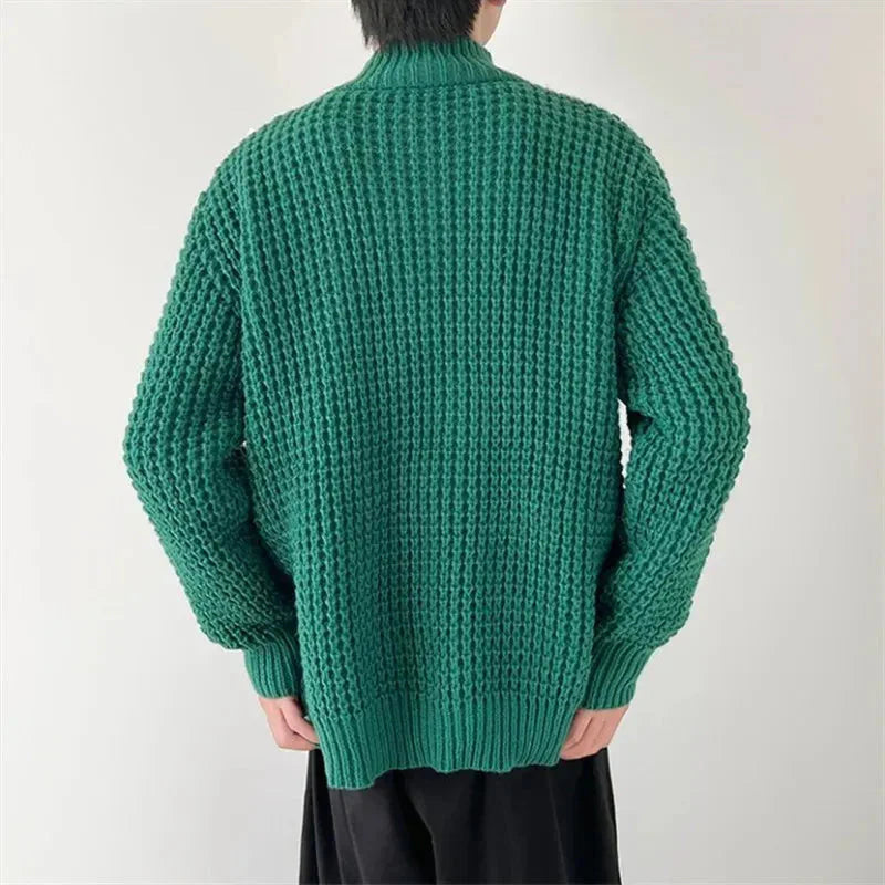 Waffle Knit Full-Zip Sweater for Men