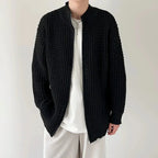 Waffle Knit Full-Zip Sweater for Men Black