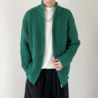 Waffle Knit Full-Zip Sweater for Men Green