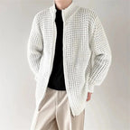 Waffle Knit Full-Zip Sweater for Men White