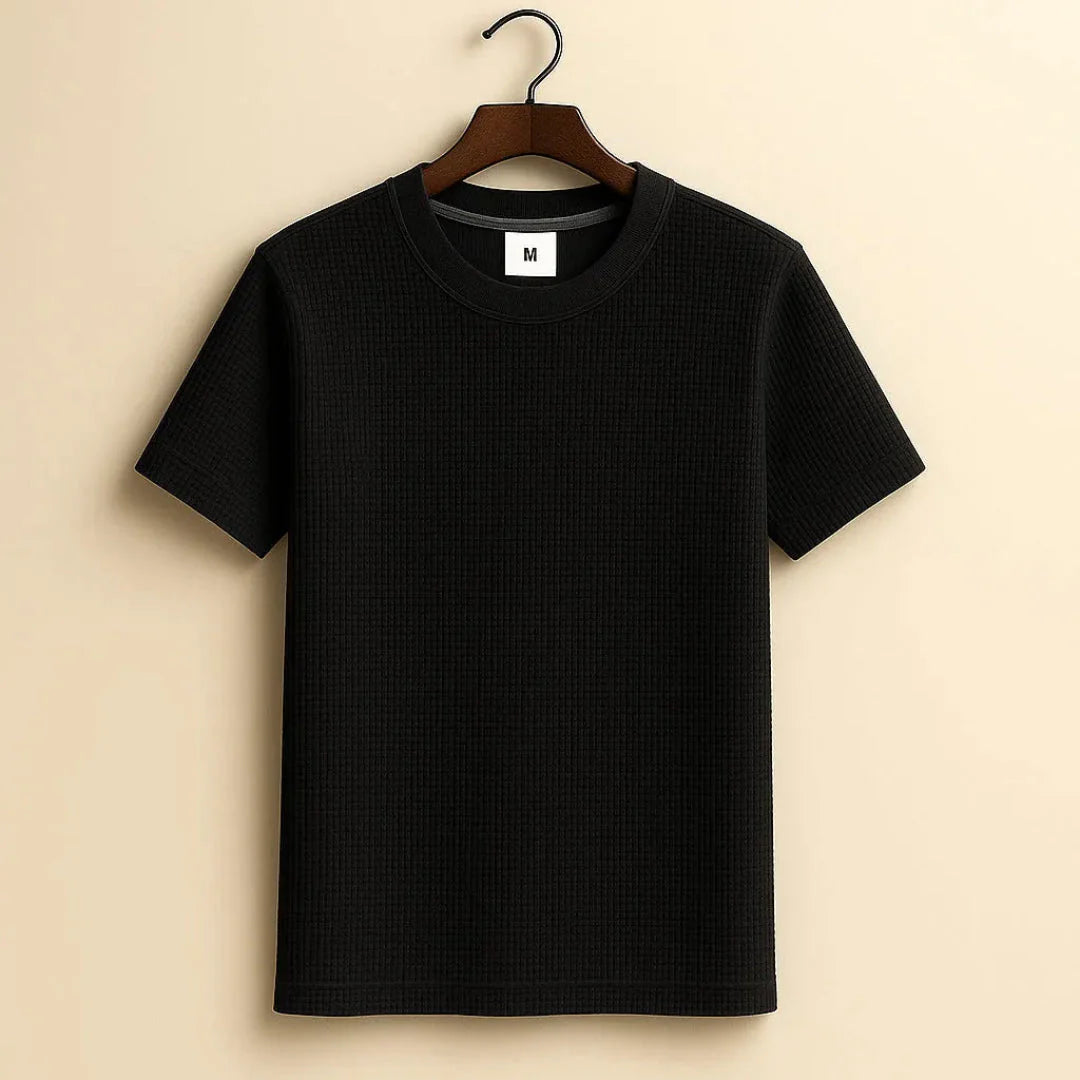 Waffle-Knit Cotton Tee for Ultimate Comfort Black