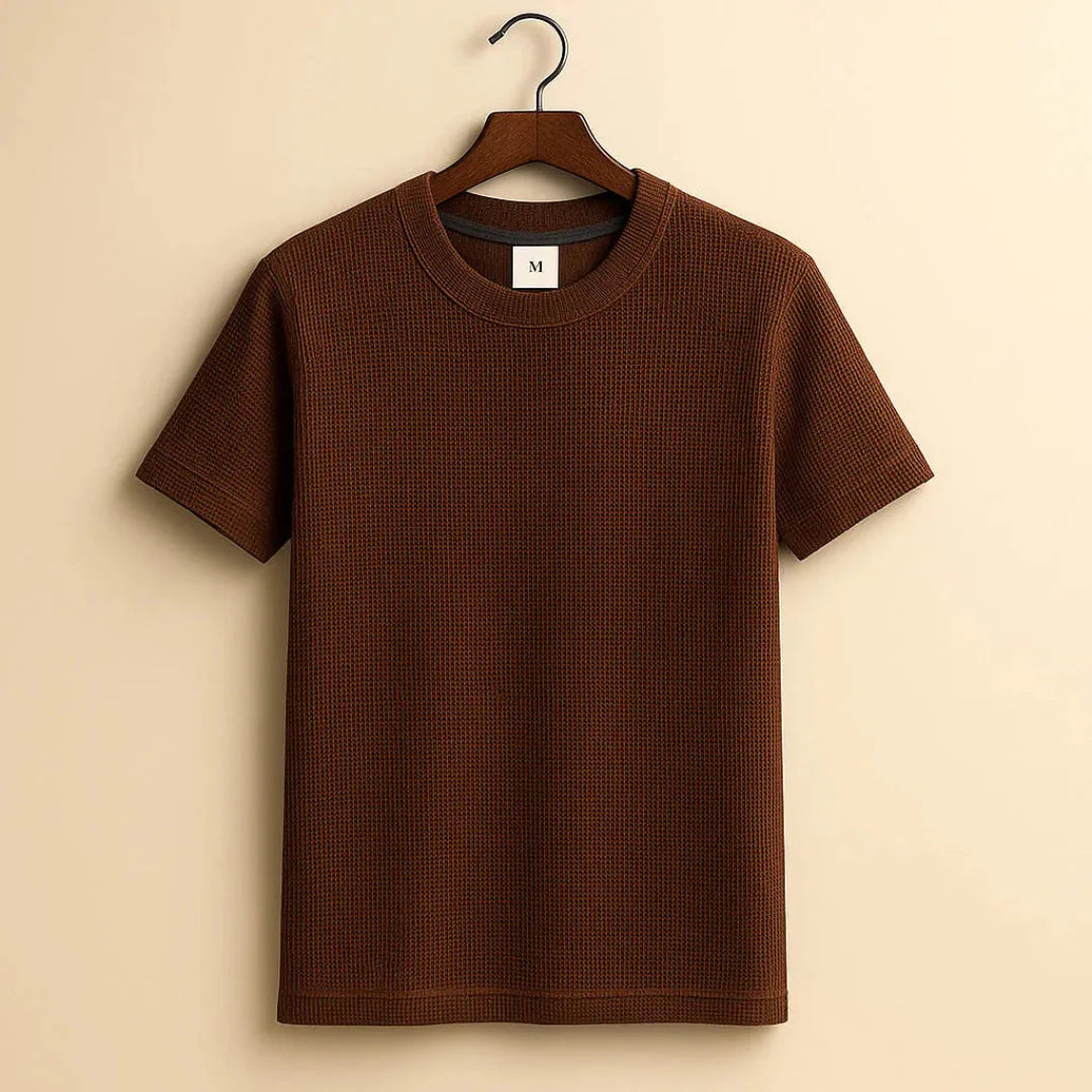 Waffle-Knit Cotton Tee for Ultimate Comfort Brown