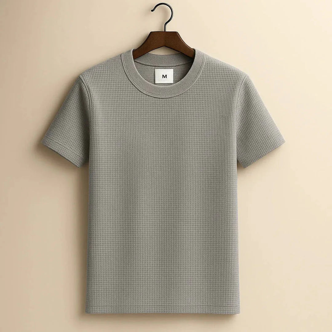Waffle-Knit Cotton Tee for Ultimate Comfort Gray