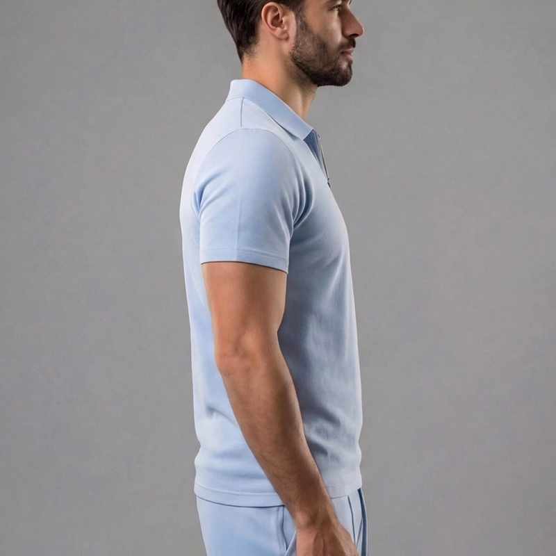 Brandon | Men's Cotton Zip Collar Polo and Drawstring Shorts Set-MODAUTLET