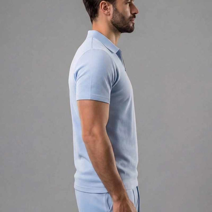 Brandon | Men's Cotton Zip Collar Polo and Drawstring Shorts Set-MODAUTLET