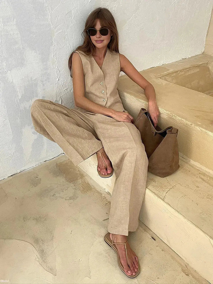 Women's Stylish & Comfortable Breathable Cotton-Linen Two-Piece Set-MODAUTLET