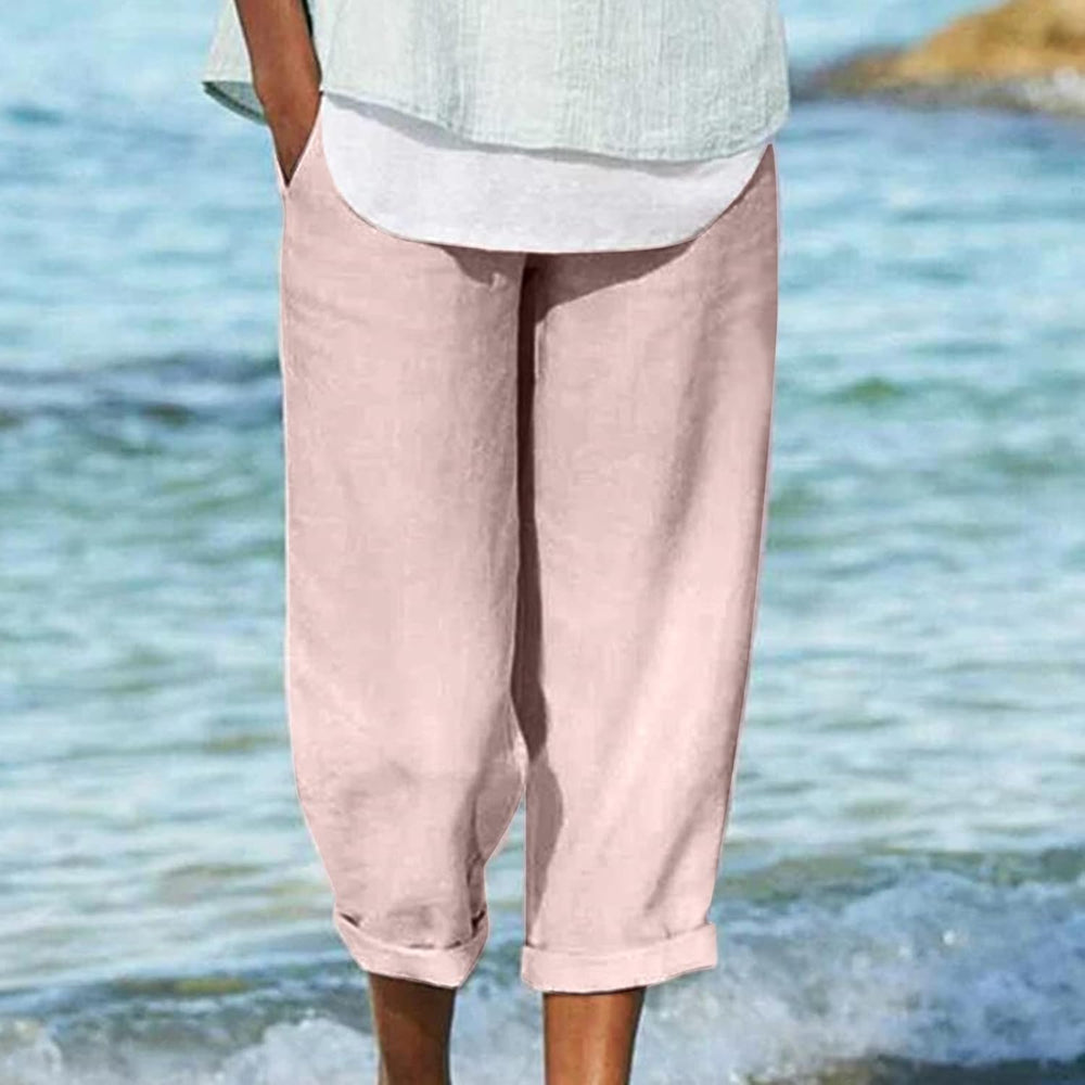 Women's Casual Cropped Linen Capri Pants-MODAUTLET