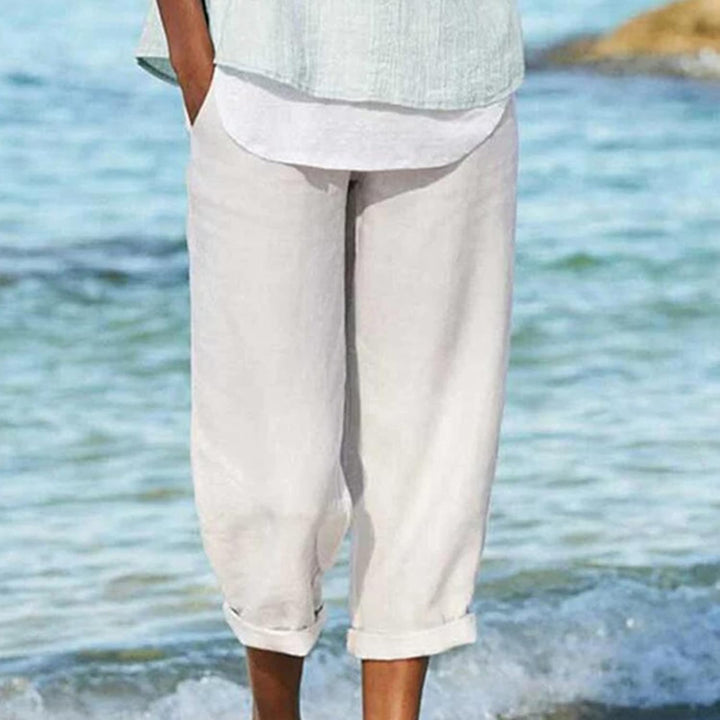Women's Casual Cropped Linen Capri Pants-MODAUTLET