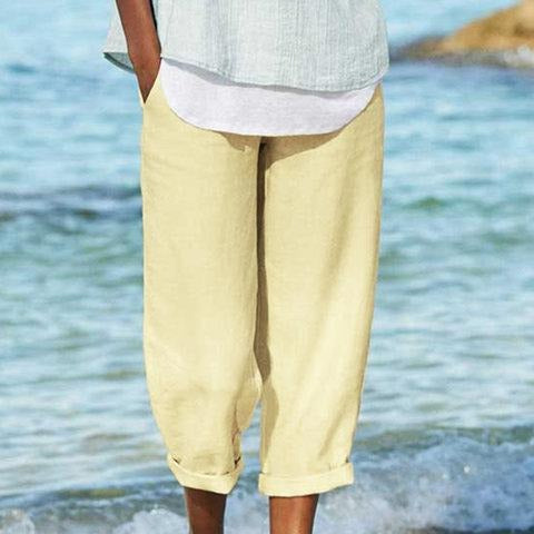 Women's Casual Cropped Linen Capri Pants-MODAUTLET