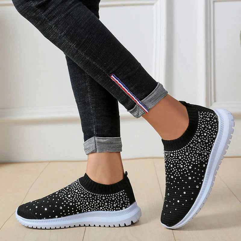Bridget | Women's Rhinestone Knit Slip-On Sneakers-MODAUTLET