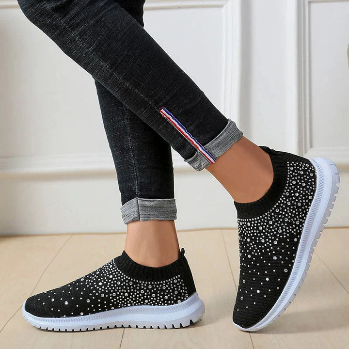 Bridget | Women's Rhinestone Knit Slip-On Sneakers-MODAUTLET