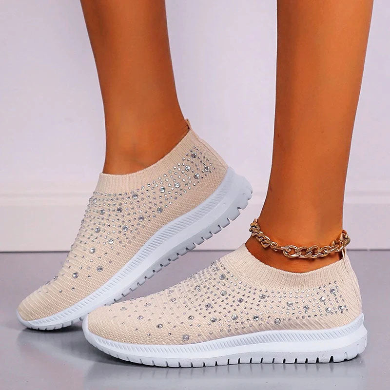 Bridget | Women's Rhinestone Knit Slip-On Sneakers-MODAUTLET