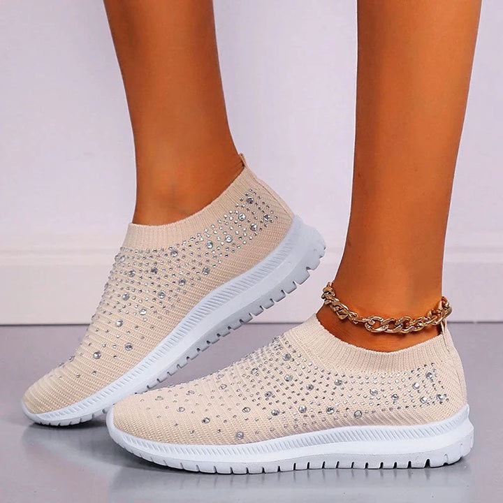 Bridget | Women's Rhinestone Knit Slip-On Sneakers-MODAUTLET
