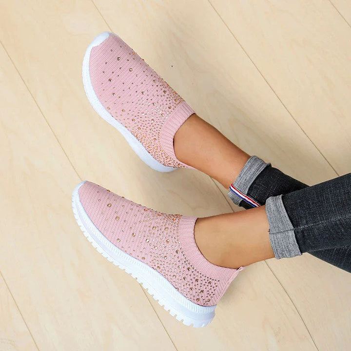 Bridget | Women's Rhinestone Knit Slip-On Sneakers-MODAUTLET