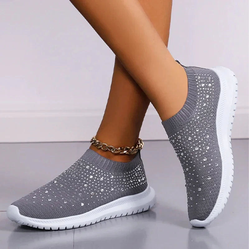 Bridget | Women's Rhinestone Knit Slip-On Sneakers-MODAUTLET