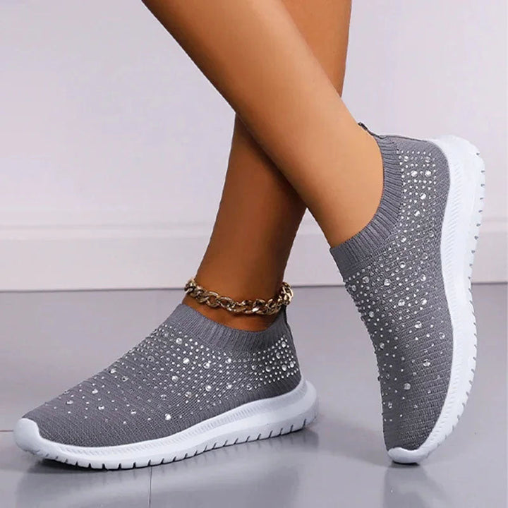 Bridget | Women's Rhinestone Knit Slip-On Sneakers-MODAUTLET