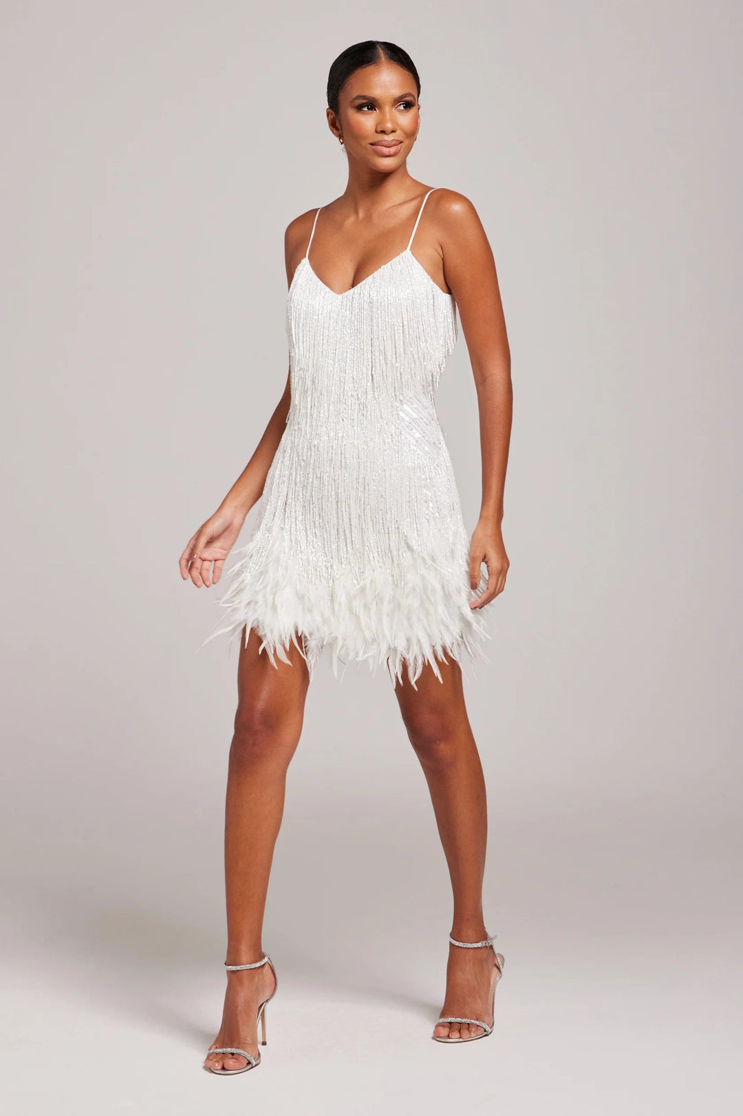 Women's Mini Cocktail Dress with Beaded Fringe and Feathers – Elegant & Stunning-MODAUTLET