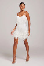 Women's Mini Cocktail Dress with Beaded Fringe and Feathers – Elegant & Stunning