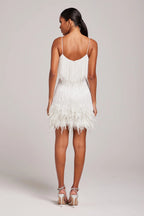 Women's Mini Cocktail Dress with Beaded Fringe and Feathers – Elegant & Stunning