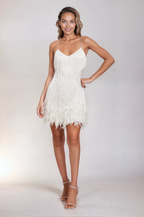 Women's Mini Cocktail Dress with Beaded Fringe and Feathers – Elegant & Stunning