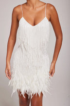 Women's Mini Cocktail Dress with Beaded Fringe and Feathers – Elegant & Stunning