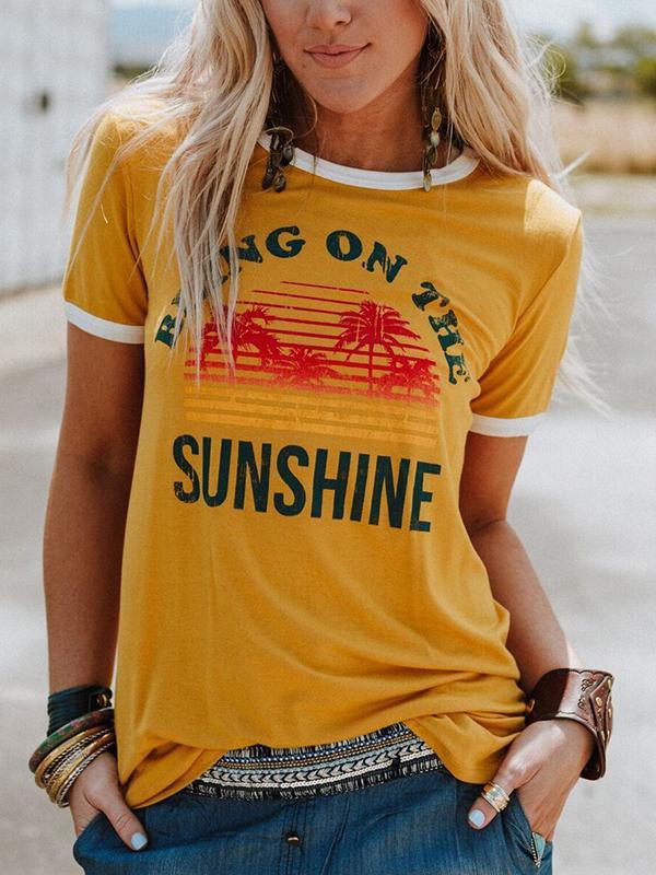 Damen T-Shirt mit Kokospalmen-Grafikdruck