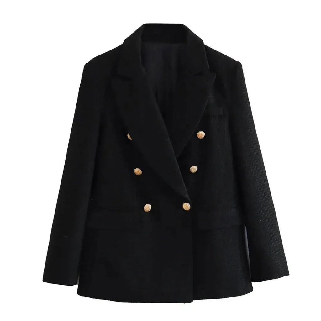 Textured Double-Breasted Jacket Black