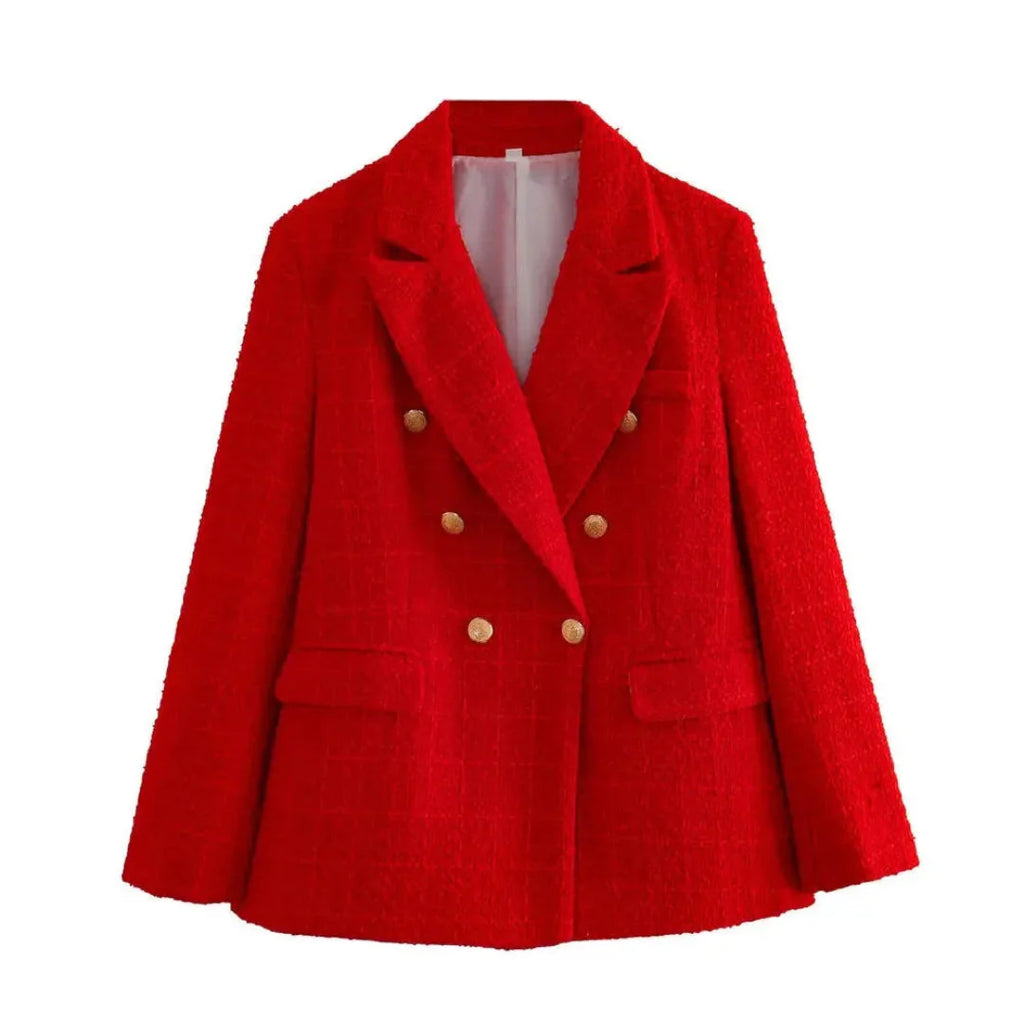 Textured Double-Breasted Jacket Dahlia Red