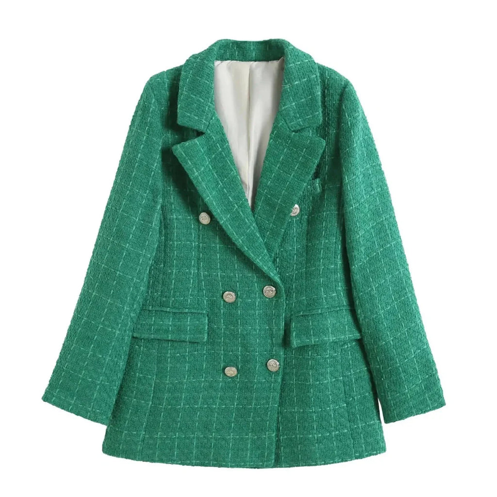 Textured Double-Breasted Jacket Green