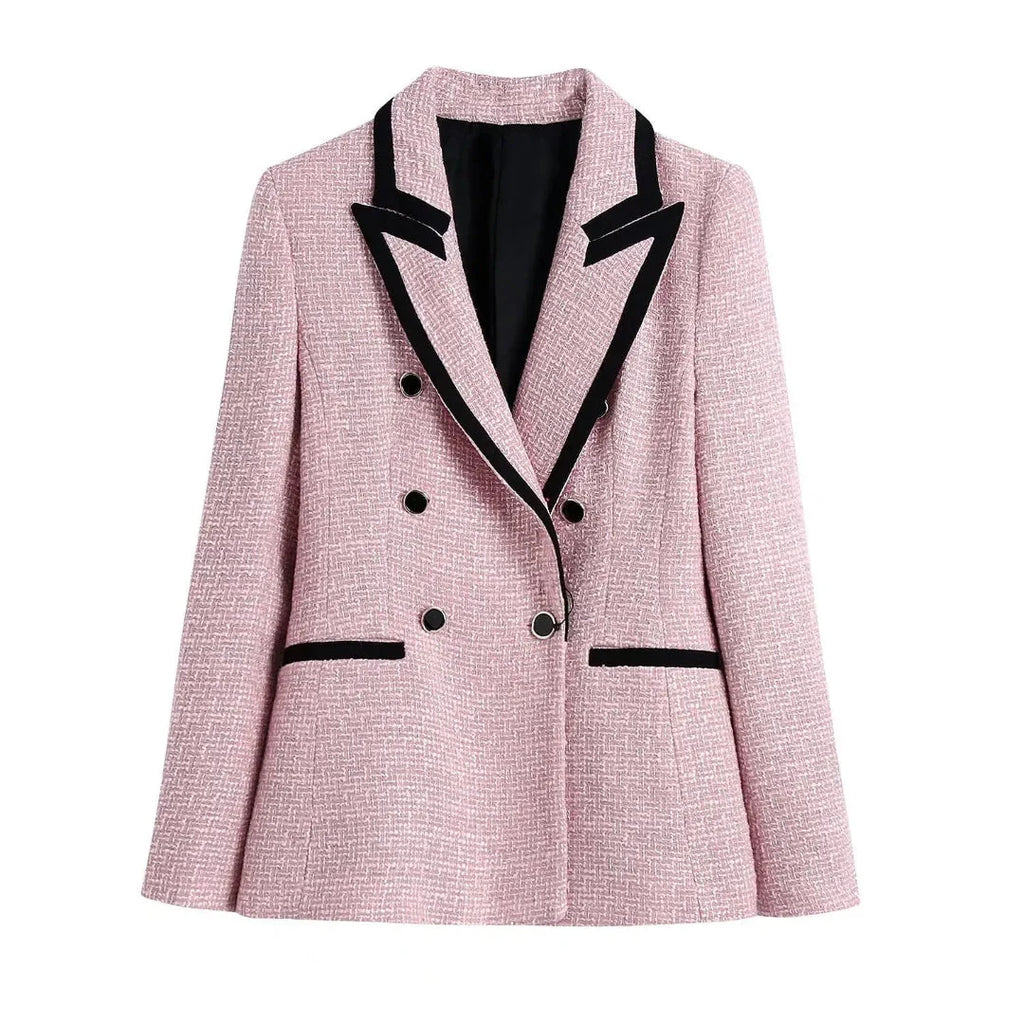 Textured Double-Breasted Jacket Pink